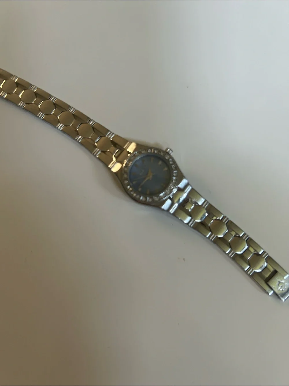 Elgin Stainless Steel Watch with Blue Dial and Crystal Bezel